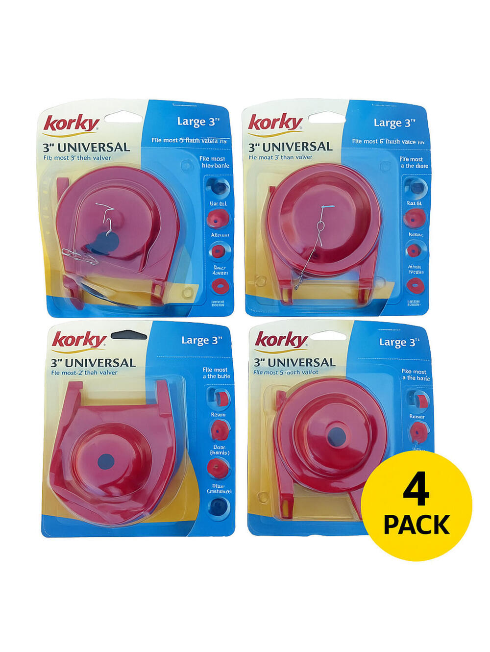Korky 3" Universal Toilet Flapper & Chain Type 3060 4-Pack Large New RedThis gen
